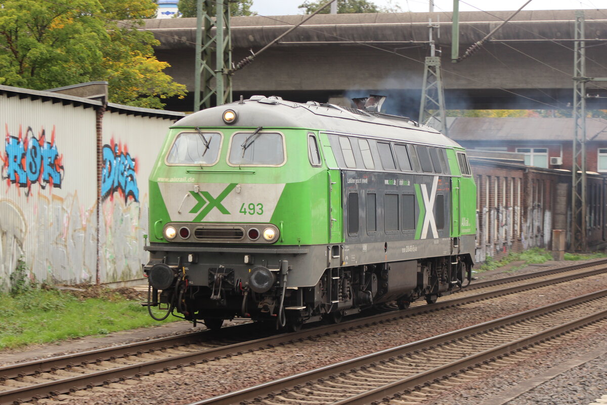 BR 218 493-5 D-AIX von AixRail als Lz durch HH-Harburg Richtung Maschen/Buchholz.  9.Oktober 2025