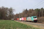 BR 186 128 von ITL Eisenbahngesellschaft mit Containern durch Müssen in Richtung Büchen am 25.März.2025    