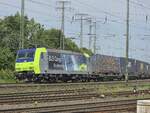 BR 485 019 von BLS Cargo mit Container in Richtung Koblenz Hbf vorbei am DB Museum Koblenz.