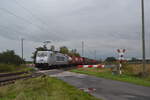 BR 386 038-4 von Metrans mit Containern in Richtung Magdeburg durch Güterglück am 26.Oktober.2023